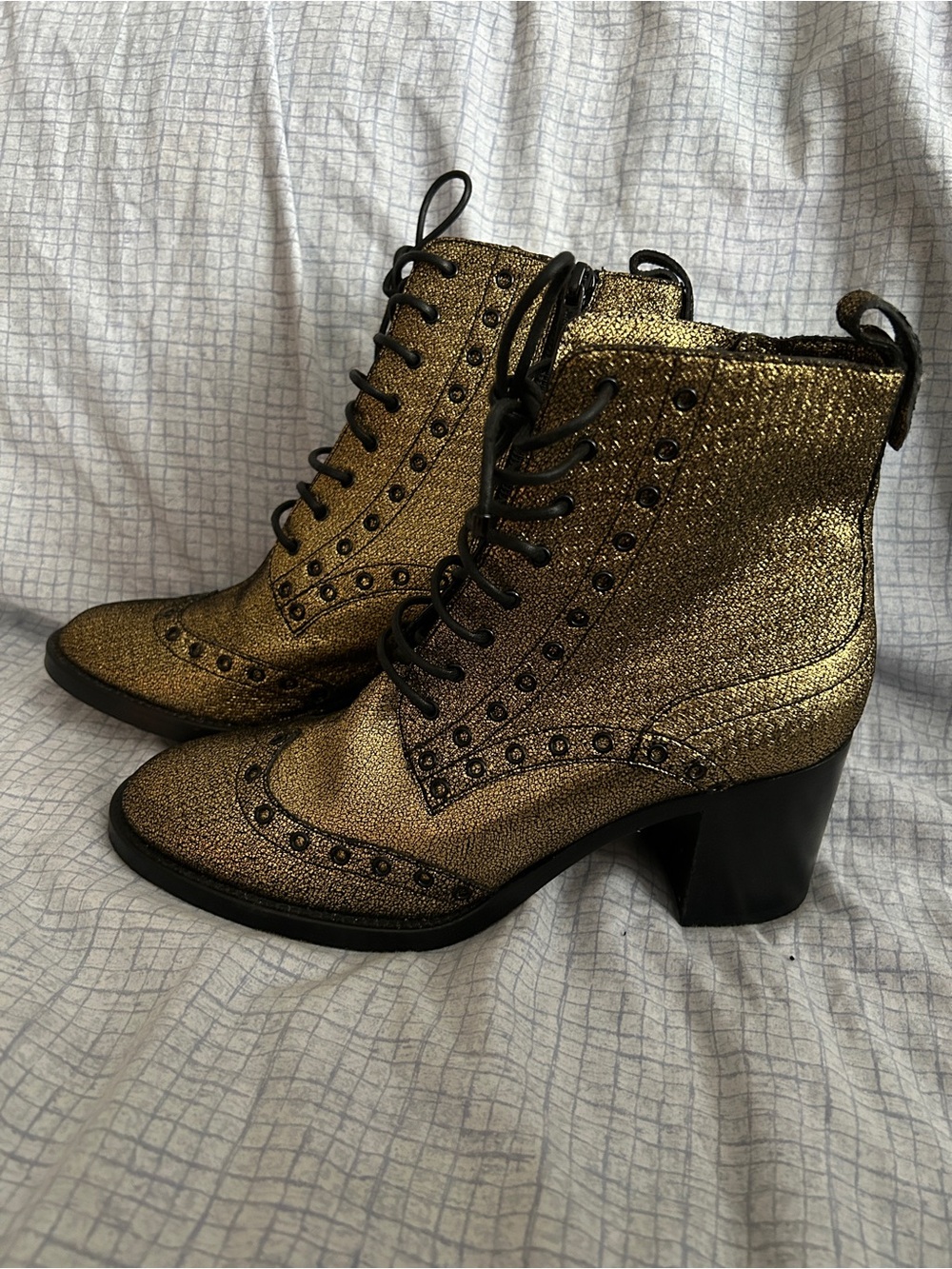Jimmy Choo Hannah Crackled Gold Metallic Leather Boots Size 38